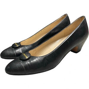 Vintage Salvatore Ferragamo Black Leather Heels Pumps Women's 6 AA (narrow)